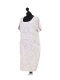 Italian Floral Print Linen Lagenlook Dress-Beige side