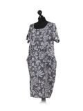 Italian Floral Print Linen Lagenlook Dress-Charcoal side