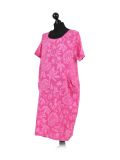 Italian Floral Print Linen Lagenlook Dress-Fuchsia side