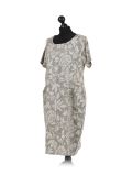 Italian Floral Print Linen Lagenlook Dress-Khaki side