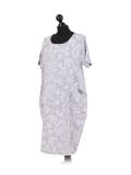Italian Floral Print Linen Lagenlook Dress-Light grey side