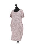 Italian Floral Print Linen Lagenlook Dress-Mocha side