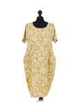 Italian Floral Print Linen Lagenlook Dress-Mustard