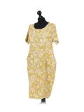 Italian Floral Print Linen Lagenlook Dress-Mustard side
