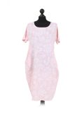 Italian Floral Print Linen Lagenlook Dress-Pink