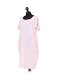 Italian Floral Print Linen Lagenlook Dress-Pink side