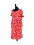 Italian Floral Print Linen Lagenlook Dress-Red side