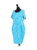 Italian Floral Print Linen Lagenlook Dress-Turquoise side