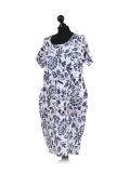 Italian Floral Print Linen Lagenlook Dress-White side