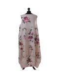 Italian Floral Print Sleeveless Linen Lagenlook Dress-Beige back