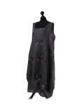 Italian Floral Print Sleeveless Linen Lagenlook Dress-Charcoal side