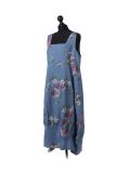 Italian Floral Print Sleeveless Linen Lagenlook Dress-Denim side