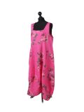 Italian Floral Print Sleeveless Linen Lagenlook Dress-Fuchsia side