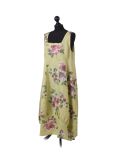 Italian Floral Print Sleeveless Linen Lagenlook Dress-Lime side