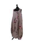 Italian Floral Print Sleeveless Linen Lagenlook Dress-Mocha side
