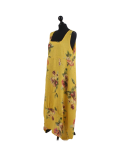 Italian Floral Print Sleeveless Linen Lagenlook Dress-Mustard side