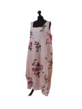 Italian Floral Print Sleeveless Linen Lagenlook Dress-Pink side