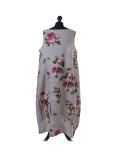 Italian Floral Print Sleeveless Linen Lagenlook Dress-Silverback