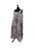 Italian Floral Print Sleeveless Linen Lagenlook Dress-Silver side