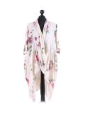 Italian Floral Print Wrap Over Oversized Lagenlook Cotton Top-Beige