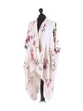 Italian Floral Print Wrap Over Oversized Lagenlook Cotton Top-beige side