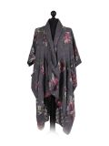Italian Floral Print Wrap Over Oversized Lagenlook Cotton Top-charcoal
