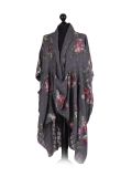 Italian Floral Print Wrap Over Oversized Lagenlook Cotton Top-charcoal side
