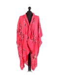 Italian Floral Print Wrap Over Oversized Lagenlook Cotton Top-Crimson