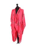 Italian Floral Print Wrap Over Oversized Lagenlook Cotton Top-Crimson side