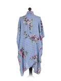 Italian Floral Print Wrap Over Oversized Lagenlook Cotton Top-denim back