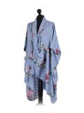 Italian Floral Print Wrap Over Oversized Lagenlook Cotton Top-denim side