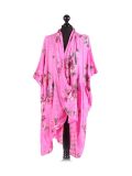 Italian Floral Print Wrap Over Oversized Lagenlook Cotton Top-Fuchsia