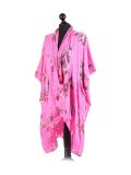 Italian Floral Print Wrap Over Oversized Lagenlook Cotton Top-Fuchsia side