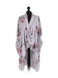 Italian Floral Print Wrap Over Oversized Lagenlook Cotton Top-grey