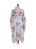 Italian Floral Print Wrap Over Oversized Lagenlook Cotton Top-grey back
