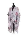 Italian Floral Print Wrap Over Oversized Lagenlook Cotton Top-grey side