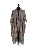 Italian Floral Print Wrap Over Oversized Lagenlook Cotton Top-khaki