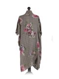 Italian Floral Print Wrap Over Oversized Lagenlook Cotton Top-khaki back