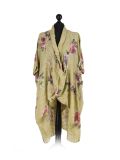 Italian Floral Print Wrap Over Oversized Lagenlook Cotton Top-lime green