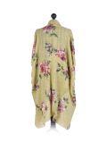 Italian Floral Print Wrap Over Oversized Lagenlook Cotton Top-lime green back