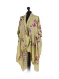 Italian Floral Print Wrap Over Oversized Lagenlook Cotton Top-lime green side