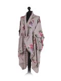 Italian Floral Print Wrap Over Oversized Lagenlook Cotton Top-mocha side