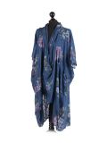 Italian Floral Print Wrap Over Oversized Lagenlook Cotton Top-Navy side