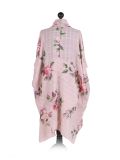 Italian Floral Print Wrap Over Oversized Lagenlook Cotton Top-pink back