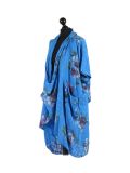 Italian Floral Print Wrap Over Oversized Lagenlook Cotton Top-Royal blue side