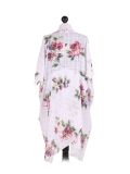 Italian Floral Print Wrap Over Oversized Lagenlook Cotton Top-white back