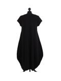 Italian Foil Heart Print Dipped Hem Cotton Tunic Slouch Dress-Black back
