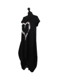 Italian Foil Heart Print Dipped Hem Cotton Tunic Slouch Dress-Black side