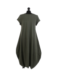 Italian Foil Heart Print Dipped Hem Cotton Tunic Slouch Dress-Khaki back