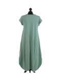 Italian Foil Heart Print Dipped Hem Cotton Tunic Slouch Dress-Ocean blue back